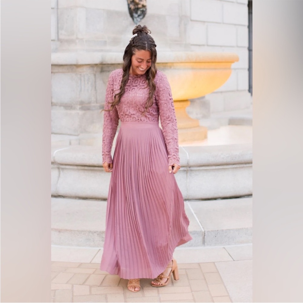 Dainty Jewells Elegant Lace Long Sleeve Pink Dress